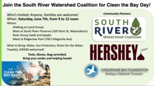 Join us on Saturday, June 7th, in Waynesboro for Clean the Bay Day! 9 am to noon! Afterwards, keep the watershed fun going by visiting Hikerfest in Waynesboro or the Karst Expo at Grand Caverns!